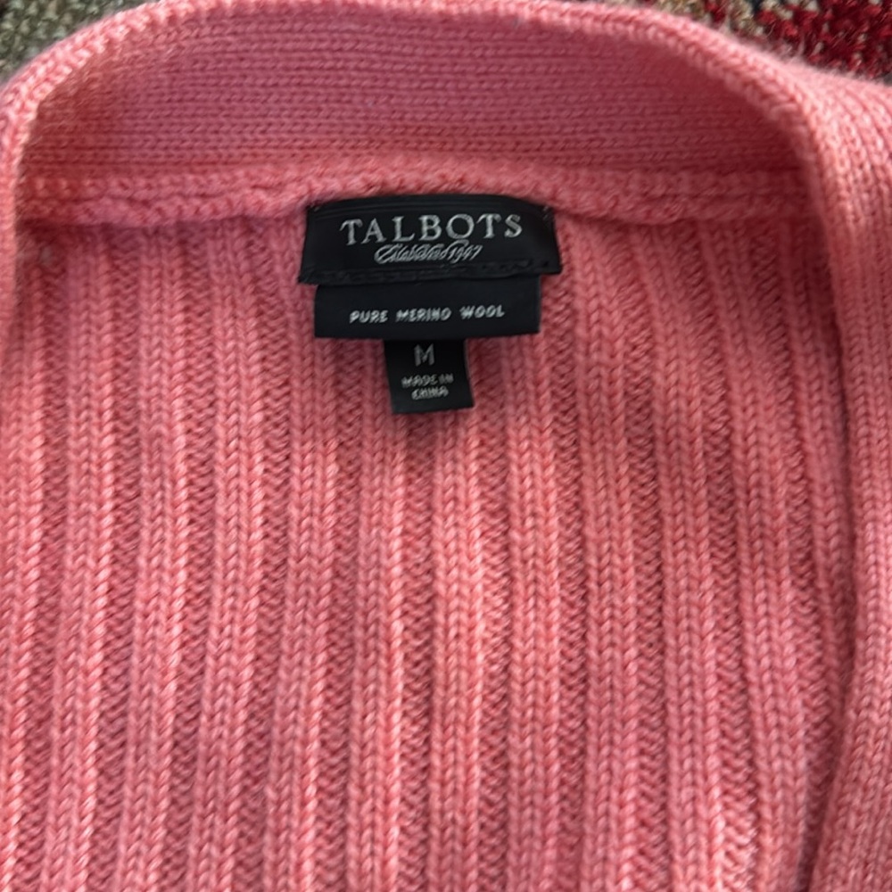 Talbots Coral Pink Cardigan 100% Merino Wool - Picture 2 of 6